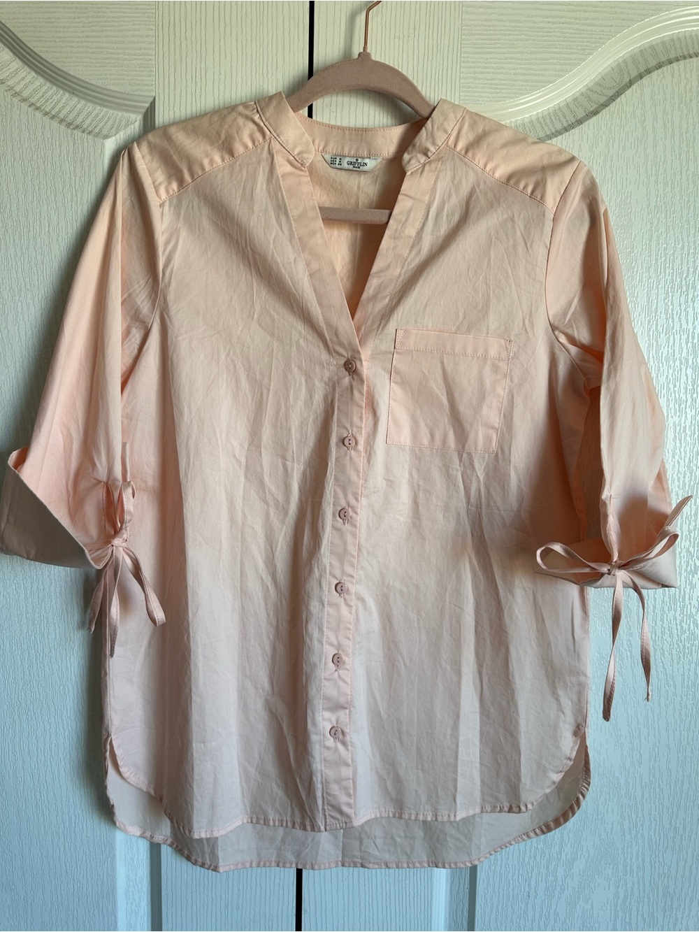 Grifflin Paris Cotton Top Shirt Button Down Pale Pink/Peach